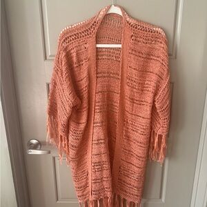 Umgee Coral Crochet Fringe Poncho